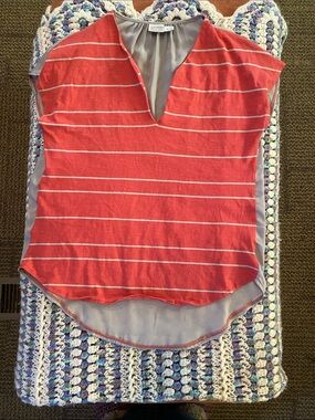 Converse Coral Stripe V-Neck Blouse with Gray Side Panels